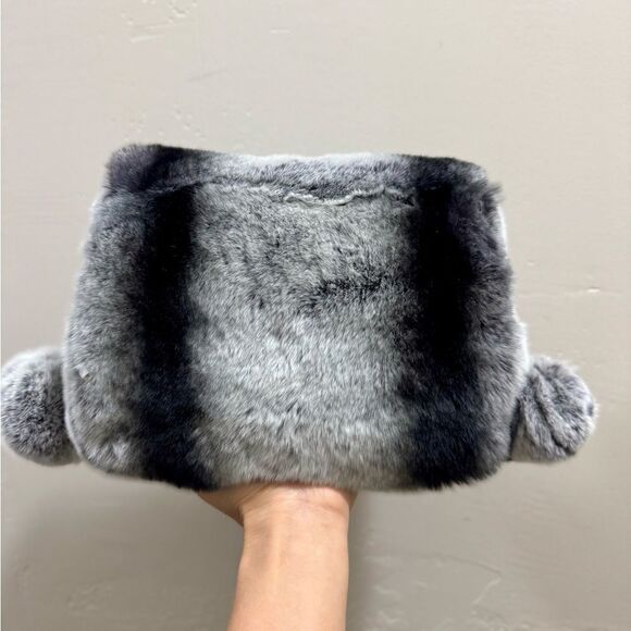 Gray Handmade Real Rex Rabbit Fur Handbag & 2 Fur Balls Charm & 2 Strap Styles - Picture 9 of 15